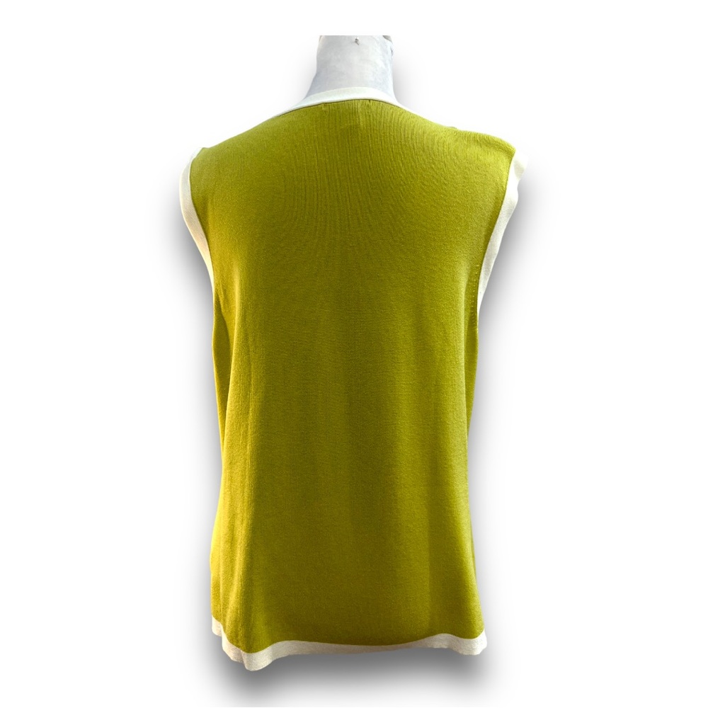 CHARTER CLUB Vintage Y2K Olive green white trim cardigan and tank top SZ L - Picture 7 of 16